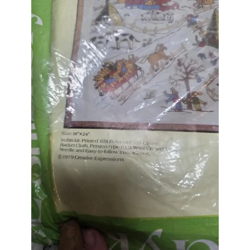 Vtg 1979 Winter Scene Crewel Needle Craft Kit Creative Expressions 18x24 Wool